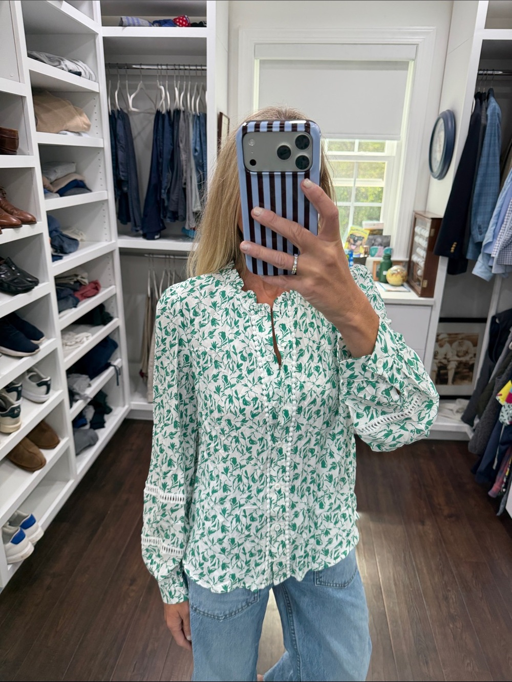 Amazon Green Leaf Print Blouse - Women's S
